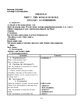 Giáo án Tiếng Anh lớp 7 - Period 43 - Unit 7: The world of work lesson 3: a4-remember