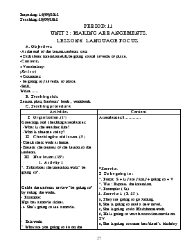Giáo án Tiếng Anh lớp 8 - Period: 11 - Unit 2: Making arrangements - Lesson 6: Language focus