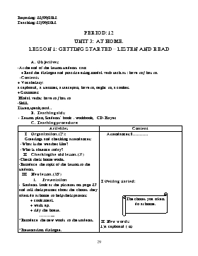 Giáo án Tiếng Anh lớp 8 - Period: 12 - Unit 3: At home. lesson 1: Getting started, isten and read