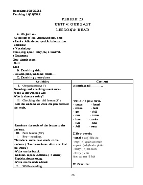 Giáo án Tiếng Anh lớp 8 - Period: 23 - Unit 4: Our past lesson 4: read