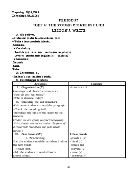 Giáo án Tiếng Anh lớp 8 - Period 37 - Unit 6: The young pioneers club - Lesson 5: Write