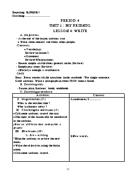 Giáo án Tiếng Anh lớp 8 - Period: 4 - Unit 1: My friends, Lesson 4: Write