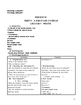 Giáo án Tiếng Anh lớp 8 - Period 59 - Unit 9: A first aid course, lesson 5: Write