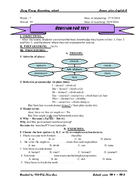 Giáo án Tiếng Anh lớp 8 - Tiết 19 đến tiết 21: Revision for test