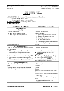 Giáo án Tiếng Anh lớp 8 - Tiết 28 đến tiết 30 - Unit 5: Study habit
