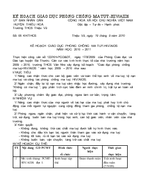 Kế hoạch giáo dục phòng chống ma tuý-HIV/AIDS năm học: 2010 – 2011