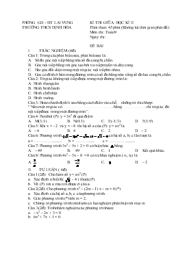 Kì thi giữa học kì II môn thi: Toán 9