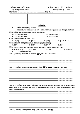 Kiểm tra 1 tiết chương I môn: Ttoán - Lớp 6 trường THCS Hữu Nghị năm học 2009 - 2010