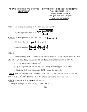 Kỳ thi chon học sinh giỏi huyện năm học 2013 – 2014 môn: Toán - Lớp 9 thời gian làm bài: 120 phút