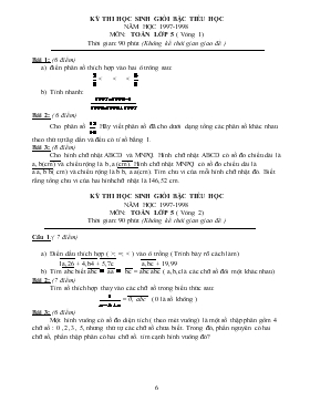 Kỳ thi học sinh giỏi bậc tiẻu học năm học 1997-1998 môn: Toán lớp 5 ( vòng 1)
