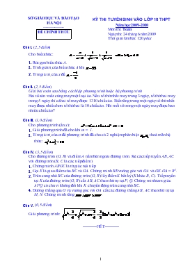 Kỳ thi tuyển sinh vào lớp 10 THPT môn Toán năm học 2009-2010