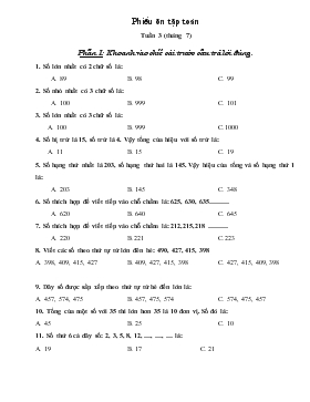 Phiếu ôn tập toán Tuần 3 (tháng 7) lớp 5