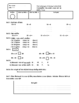 Thi kiểm tra giữa học kỳ II môn: Toán lớp 1