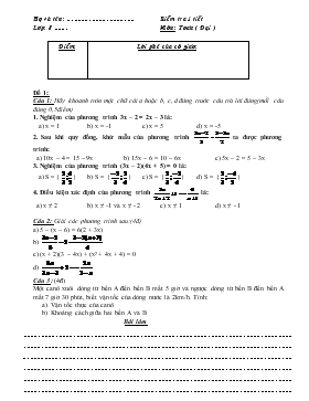 Tiết 56: Kiểm tra 1 tiết môn: Toán 8 (đại)