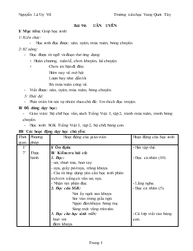 Bài giảng Lớp 1 - Môn Tiếng Việt - Bài 94: Uân uyên