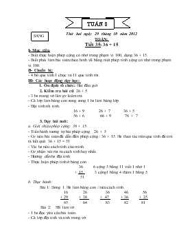 Bài giảng Lớp 2 - Môn Toán - Tiết 35: 36 + 15