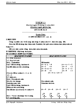 Bài giảng Lớp 2 - Môn Toán - Tuần 13 - 14 trừ đi một số : 14 - 8