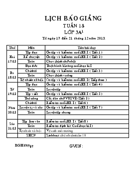 Bài giảng Lớp 3 - Môn Tiếng Việt - Tập đọc: Ôn tập kiểm tra cuối học kỳ I - Tiết 1