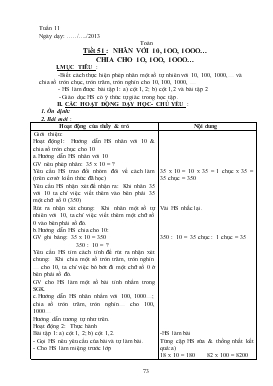 Bài giảng Lớp 4 Môn Toán - Tuần 11 - Tiết 51 : Nhân với 10, 100, 1000… chia cho 10, 100, 1000