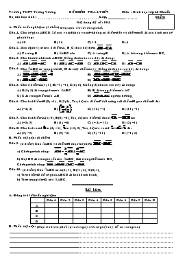 Đề kiểm tra 1 tiết môn: Hình học lớp 10 chuẩn - Yrường THPT Trưng Vương