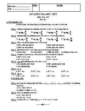 Đề kiểm tra một tiết môn: Đại số 9 (Đề 2)