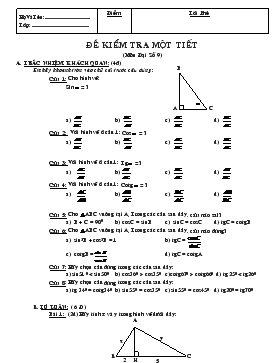 Đề kiểm tra một tiết (môn Đại số 9)