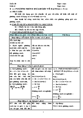 Giáo án Đại số khối 8 - Tiết 43: Phương trình đưa được về dạng ax + b = 0