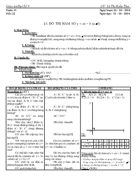 Giáo án Đại số khối 9 - Tuần 11 - Tiết 22: Đồ thị hàm số y = ax + b (a khác 0)