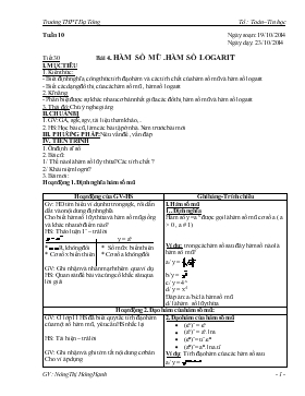 Giáo án Giải tích lớp 12 - Tiết 30 - Bài 4: Hàm số mũ hàm số logarit