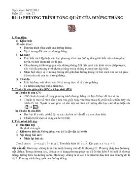 Giáo án Hình học 10 - Tiết 27 - Bài 1: Phương trình tổng quát của đường thẳng