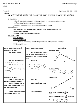 Giáo án Hình học 9 - Tiết 10: Một số hệ thức về cạnh và góc trong tam giác vuông