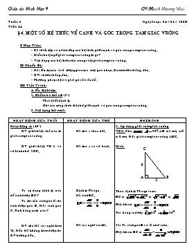 Giáo án Hình học 9 - Tiết 11: Một số hệ thức về cạnh và góc trong tam giác vuông