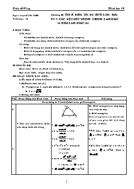Giáo án Hình học (cơ bản) khối 10 - Tiết 26: Các hệ thức lượng trong tam giác và giải tam giác (tiếp)