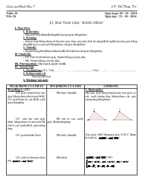 Giáo án Hình học khối 7 - Tiết 20: Hai tam giác bằng nhau