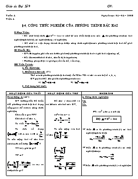 Giáo án môn Đại số lớp 9 - Tiết 53: Công thức nghiệm của phương trình bậc hai