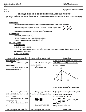 Giáo án môn Hình học 9 - Tiêt 1: Một số hệ thức về cạnh và đường cao trong tam giác vuông (tiếp)