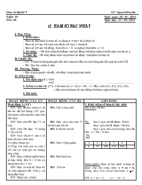 Giáo án Số Học khối 6 - Tiết 20: Hàm số bậc nhất