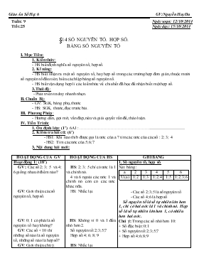 Giáo án Số Học khối 6 - Tiết 25: Số nguyên tố. hợp số. bảng số nguyên tố