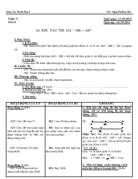 Giáo án Số Học khối 6 - Tiết 9: Khi nào thì am + mb = ab?