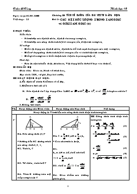 Tiết 25Giáo án Hình học (cơ bản) khối 10 - : Các hệ thức lượng trong tam giác và giải tam giác (tiếp)