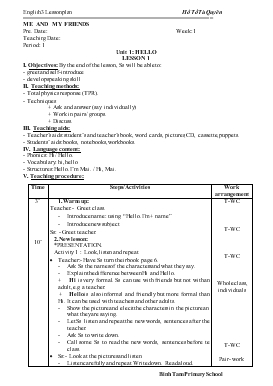 Bài giảng Lớp 3 - Môn Tiếng Anh - Bài 1 - Tuần 1 - Tiết 1 - Unit 1: Hello