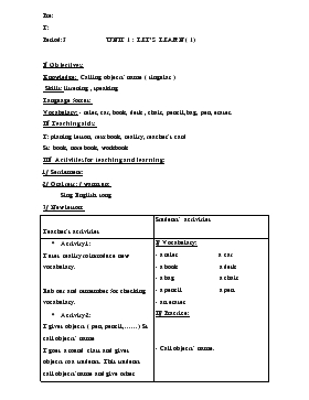 Bài giảng Lớp 3 - Môn Tiếng Anh - Bài 5 - Unit 1 : Lets learn