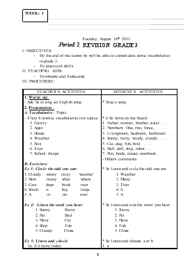 Bài giảng Lớp 3 - Môn Tiếng Anh - Period 1: Revision grade 3