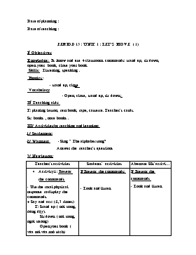 Bài giảng Lớp 3 - Môn Tiếng Anh - Period 13 : Unit 1 : Let’s move (tiếp)