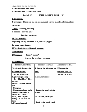 Bài giảng Lớp 3 - Môn Tiếng Anh - Period: 17 - Unit 2 : Let’s talk (tiếp)