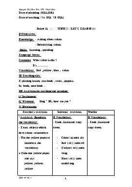 Bài giảng Lớp 3 - Môn Tiếng Anh - Period 21 : Unit 2 : Let’s learn (tiếp)