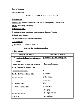 Bài giảng Lớp 3 - Môn Tiếng Anh - Period: 31 : Unit 2 : Let’s listen