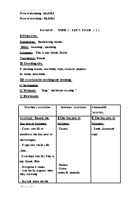 Bài giảng Lớp 3 - Môn Tiếng Anh - Period 35 : Unit 3 : Let’s talk