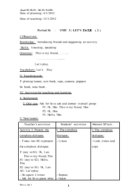 Bài giảng Lớp 3 - Môn Tiếng Anh - Period 36 : Unit 3 : Let’s talk (tiếp)