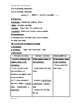 Bài giảng Lớp 3 - Môn Tiếng Anh - Period 39 : Unit 3 : Let’s learn (tiếp)